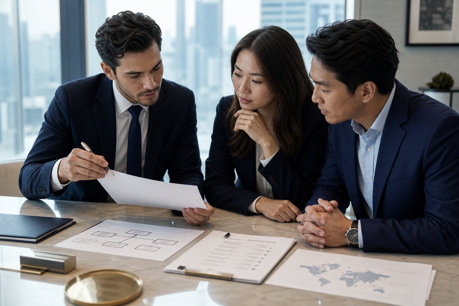 Advisers reviewing an ownership structure and company formation documents