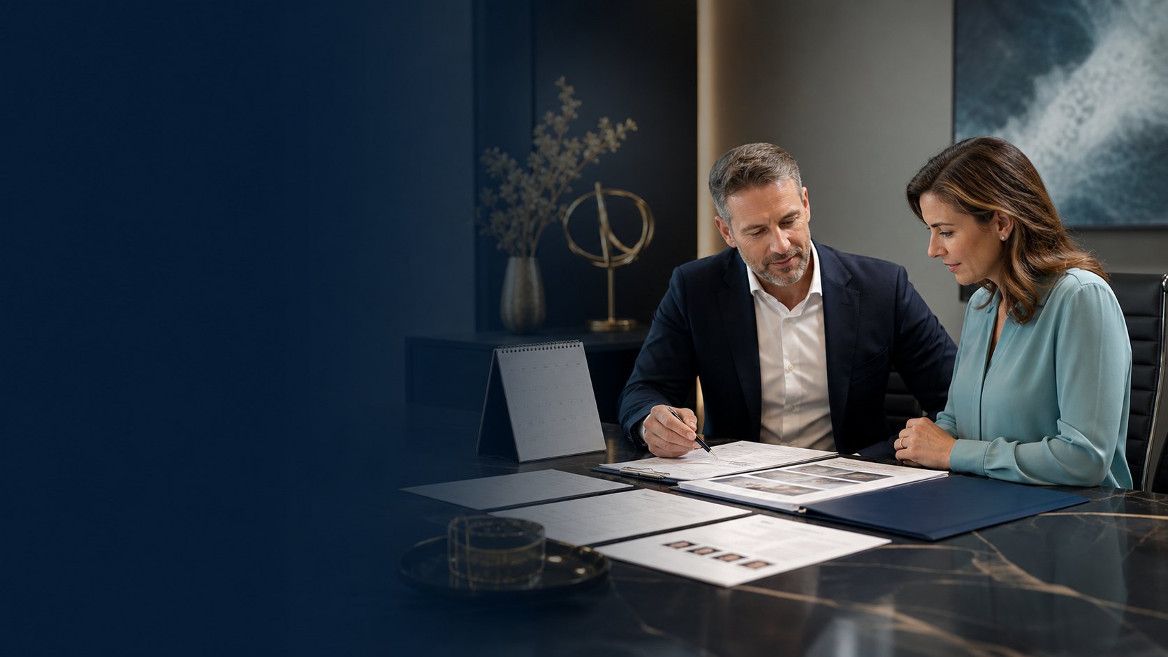 Adviser and client preparing an upcoming residence renewal