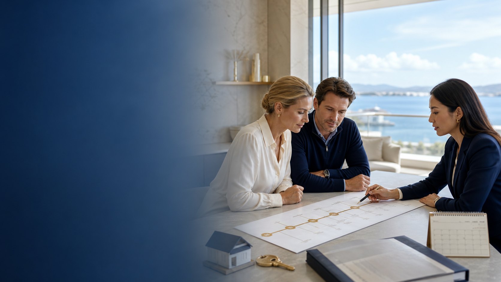 Couple and adviser planning a defined period of temporary residence