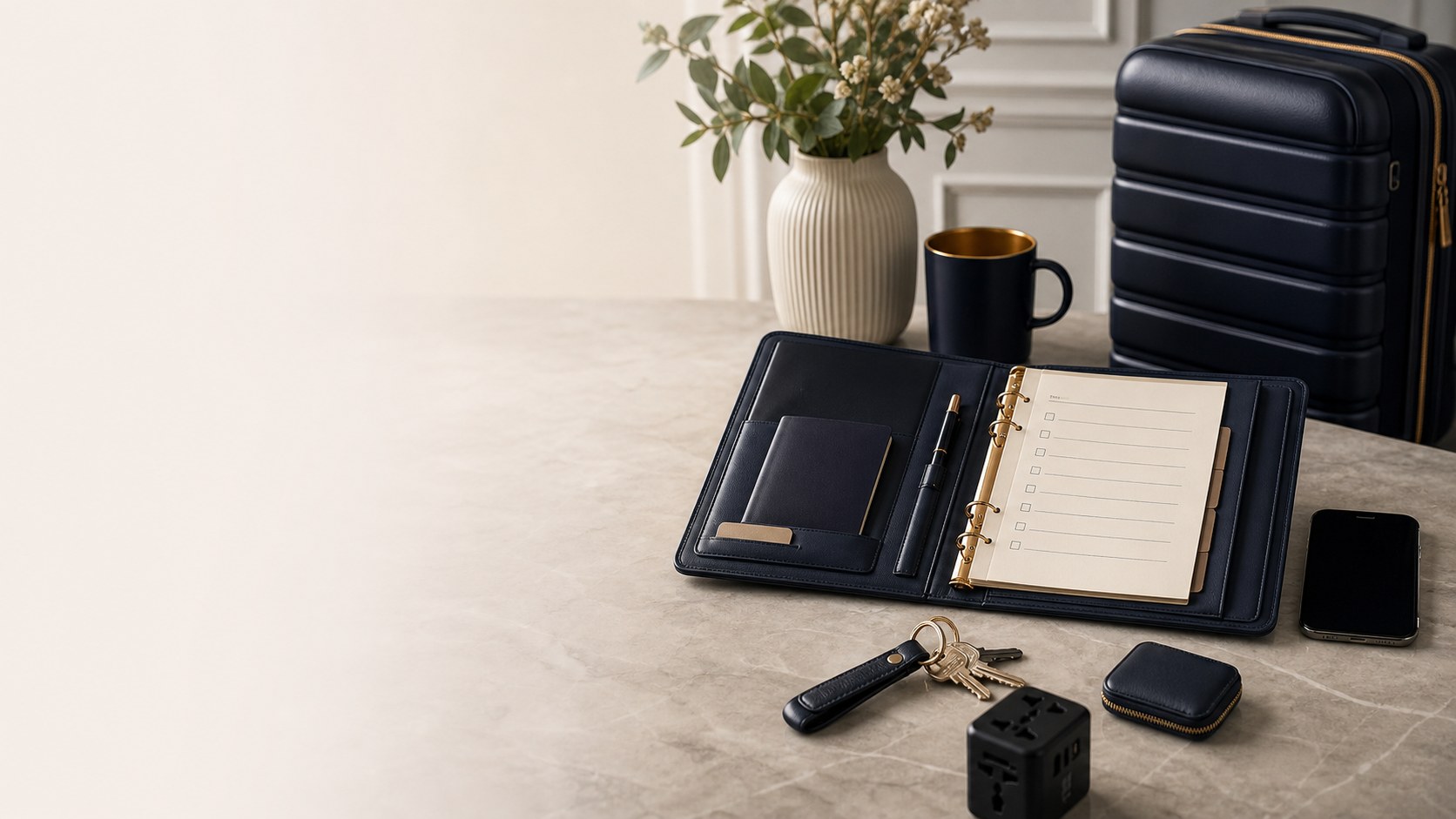 Organised travel folder and pre-arrival checklist