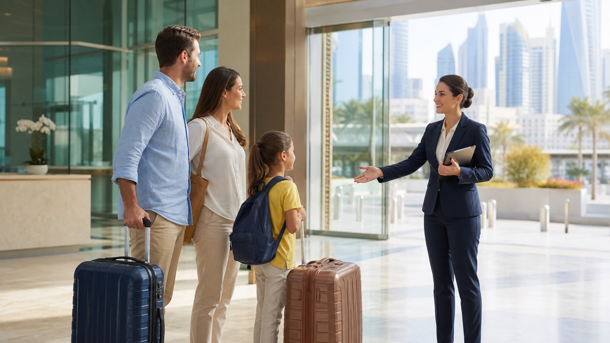 A family receiving relocation support after arriving in a new city